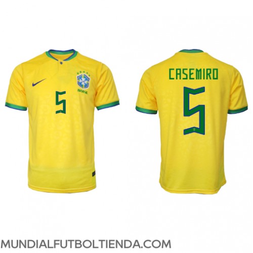 Camiseta Brasil Casemiro #5 Primera Equipación Replica Mundial 2022 mangas cortas